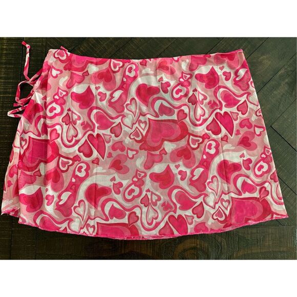 Wild Fable Pink and White Wild Hearts Swim Coverup Up Skirt Size X 14/16 - Picture 4 of 5